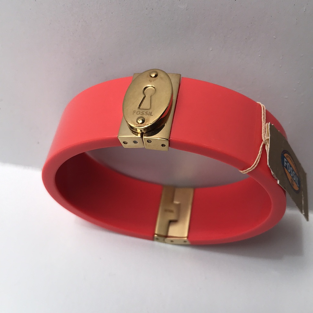 Nwt  58 Fossil Brand Hinged Wide Bracelet Stainless And Acrylic